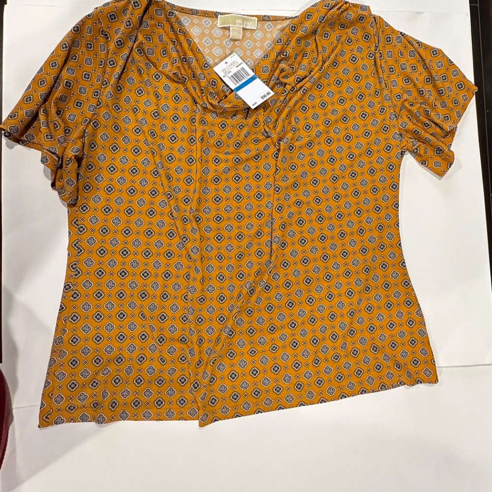 Michael Kors Women Design Cowl Neck Marigold Top Shirt - Size XL - NEW With Tags - Picture 7 of 16